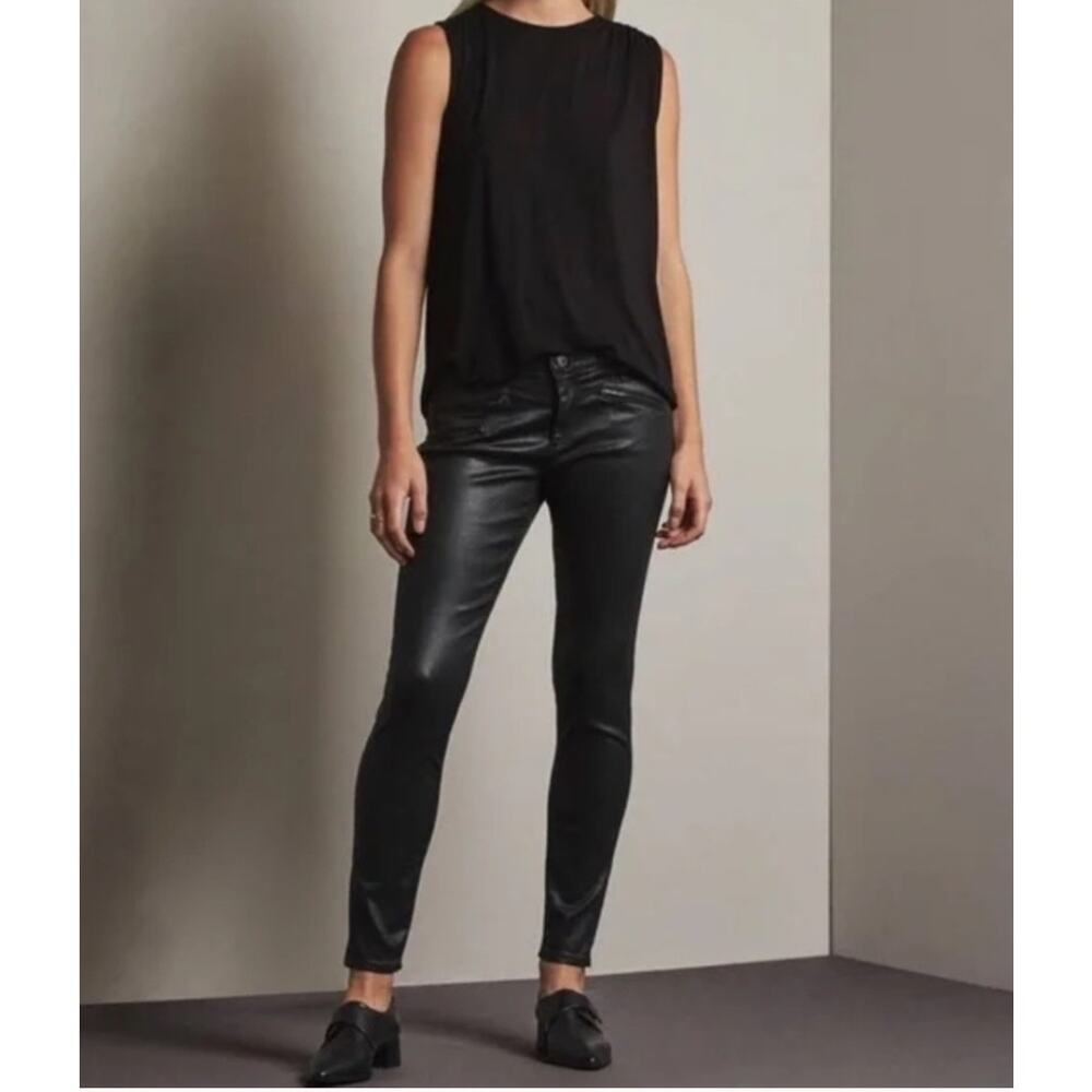 AG Adriano Goldschmied Women's Sz 27 Black The Legging Ankle Moto Faux‎ Leather